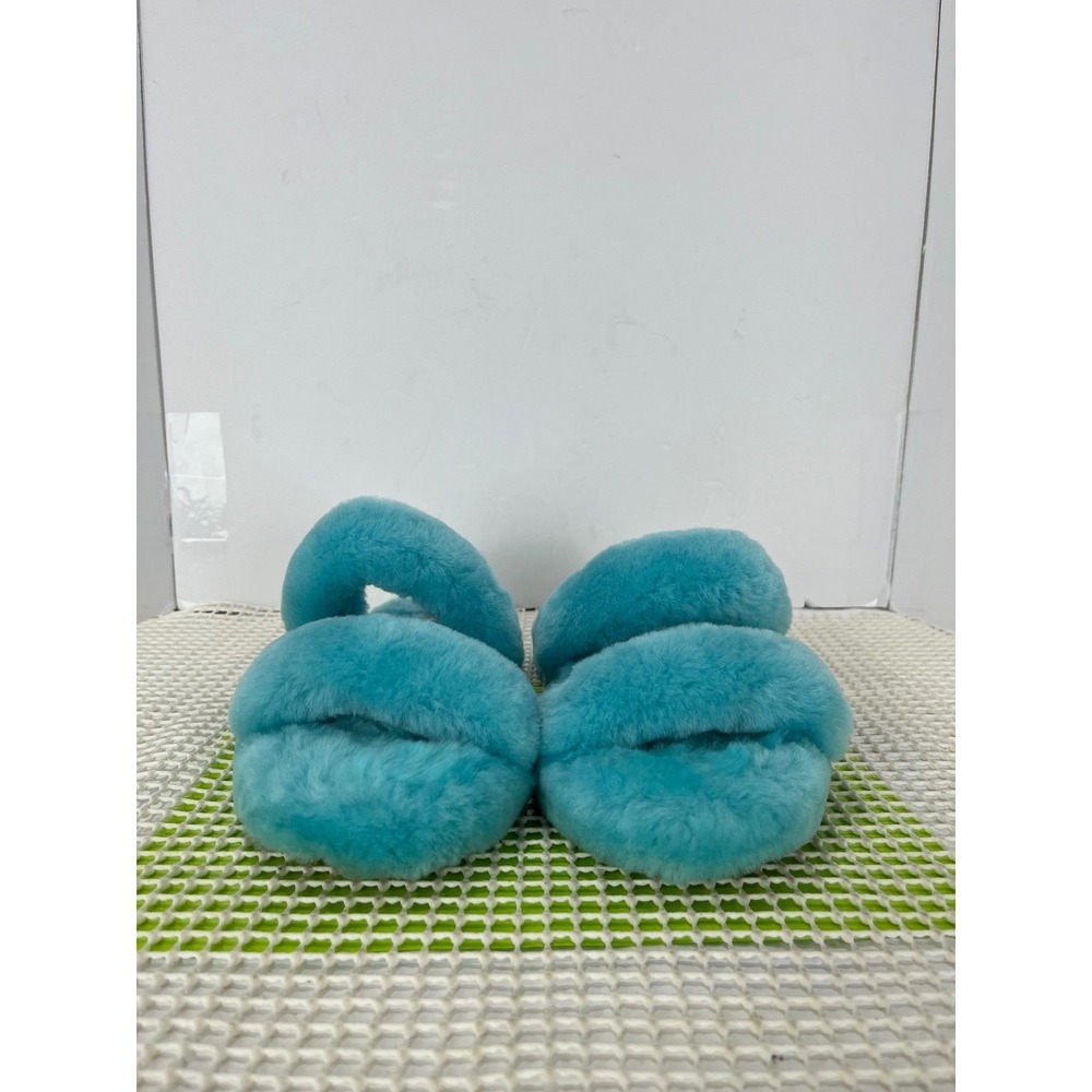 UGG Turquoise Blue Sheepskin Double Strap Slide Sandals Kids Size 4 - Picture 2 of 11